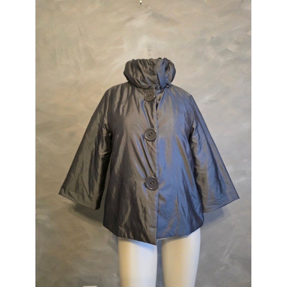 Kenar Silver Puffer Opera Jacket Sz S Big Button High Collar